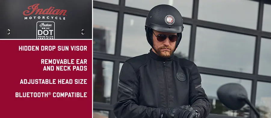 bikermental.com leather indian motorcycle half helmet with Retro Racing Stripe 2863696 : Automotive and FMVSS 218 Certified Classic Half Helmet, Black |
