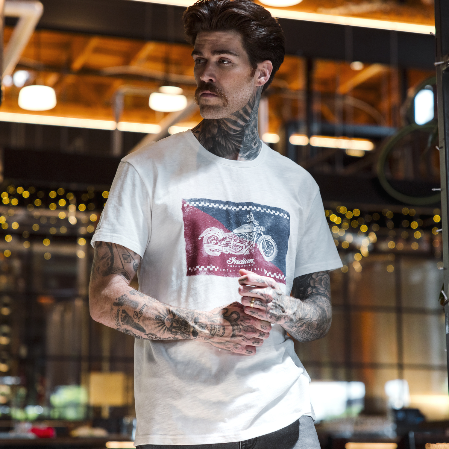 Men's Scout Classic Checked T-Shirt, White | Indian Motorcycle