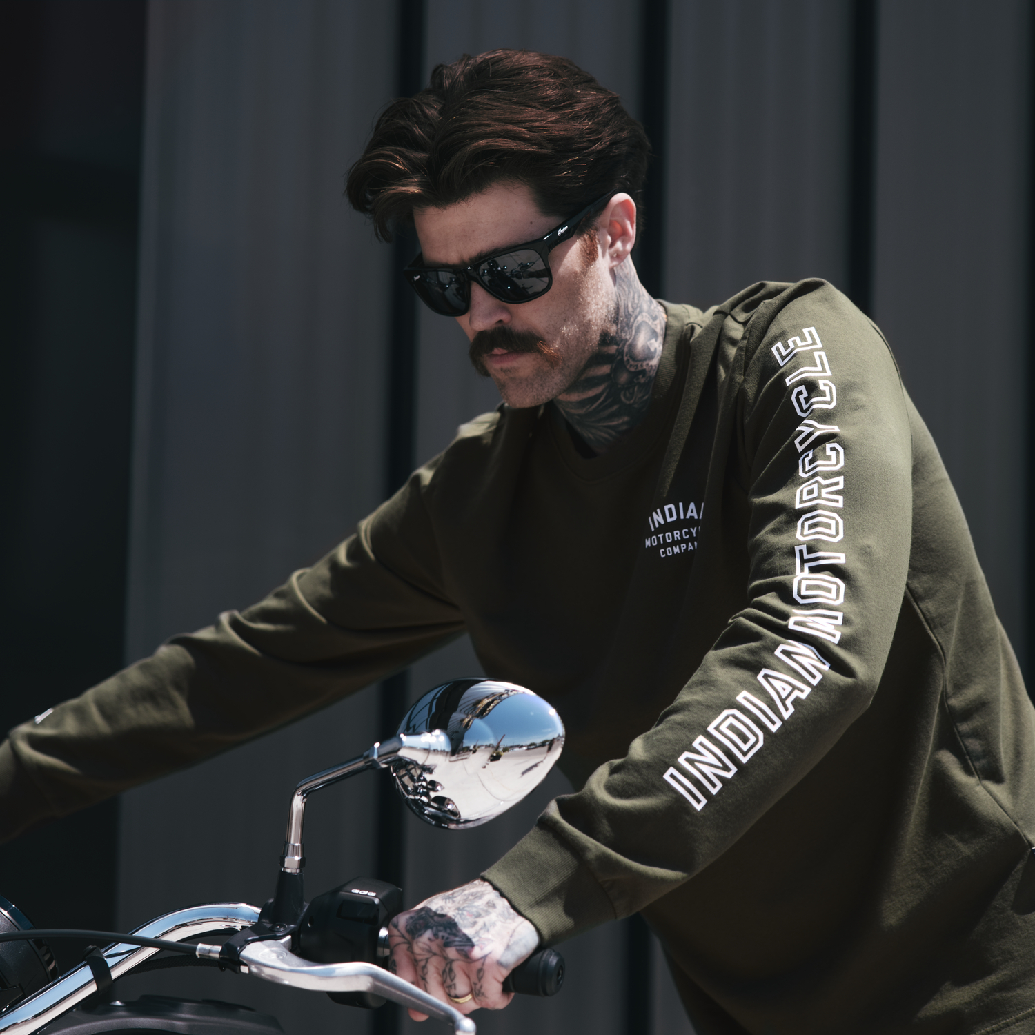 Men's Logo Sleeve Printed Long Sleeve T-Shirt, Green | Indian