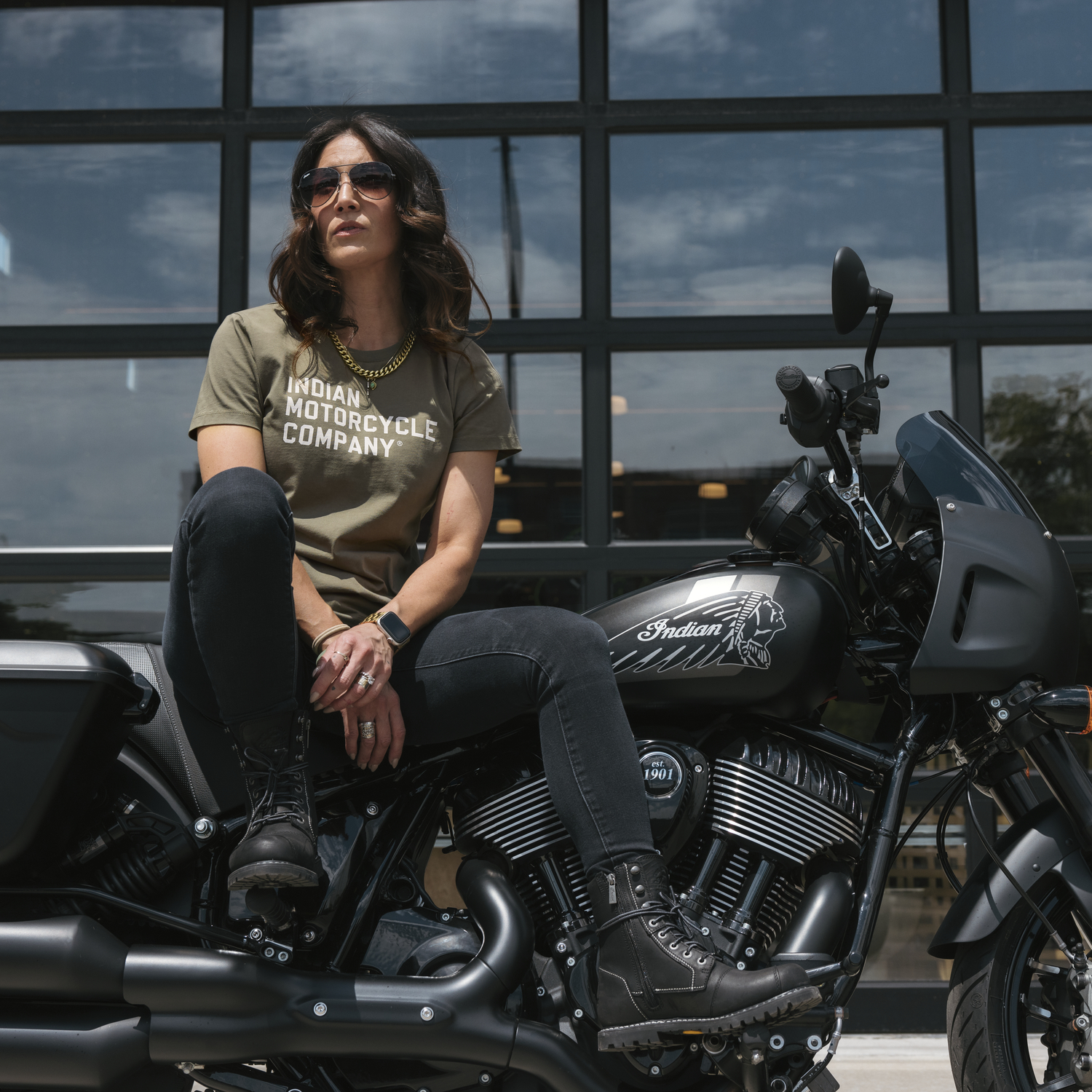 Women's Indian Motorcycle Company Logo T-Shirt, Green | Indian