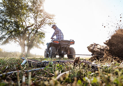 sportsman 850 pulling a tree out of the ground