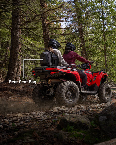 Rear Seat Bag touring accessory installed on a 2025 Polaris Sportsman Touring 570 2-up ATV.