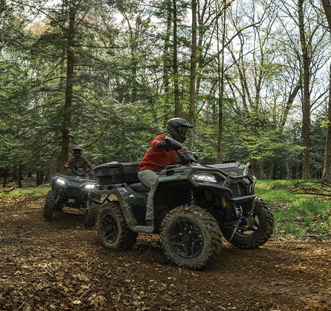 A rider using the electronic power steering on their 2027 Polaris Sportsman 500 ATV.