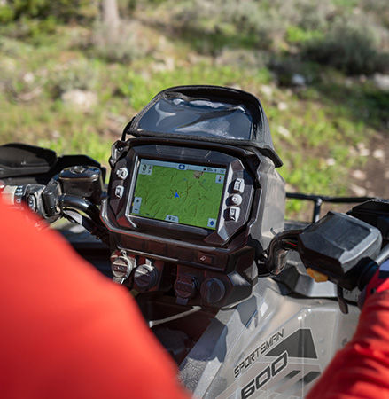 7-inch RIDE COMMAND screen on a 2027 Polaris Sportsman Touring 600 2-up ATV.