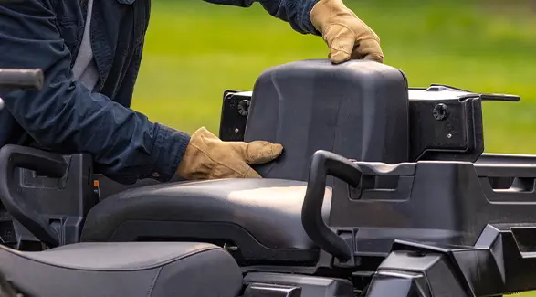Convertible passenger seat on a 2027 Polaris Sportsman X2 600 2-up ATV.