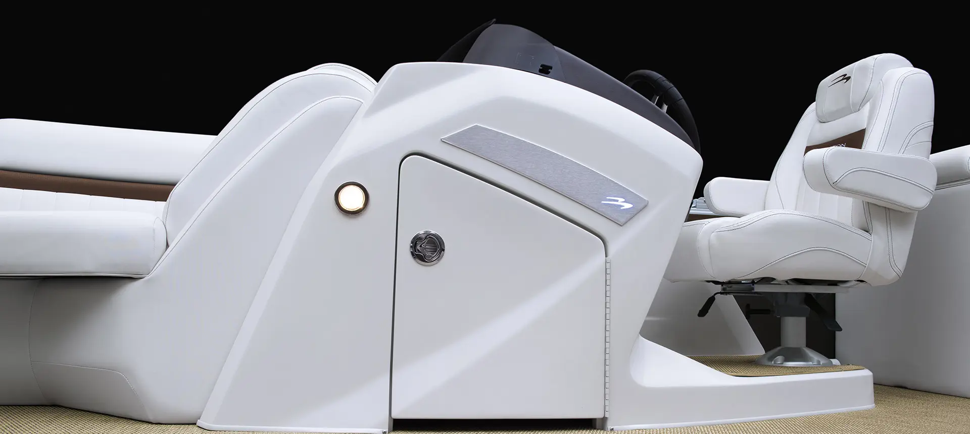 steering console storage options on a Bennington LX pontoon