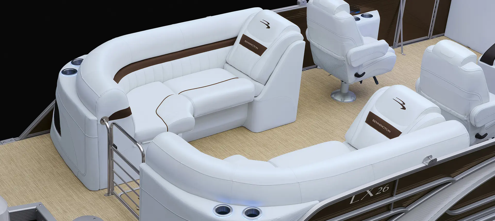 Bennington LX pontoon with quad bench floor plan