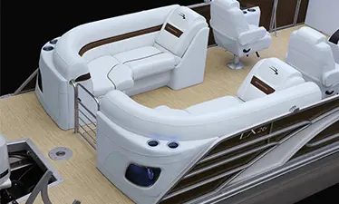 Bennington LX pontoon with quad bench floor plan