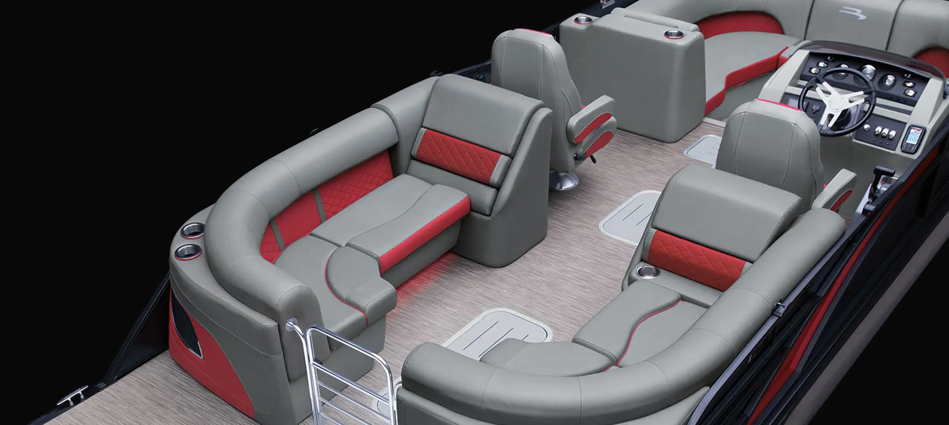 stern seating on a bennington l bowrider pontoon boat with quad bench floor plan