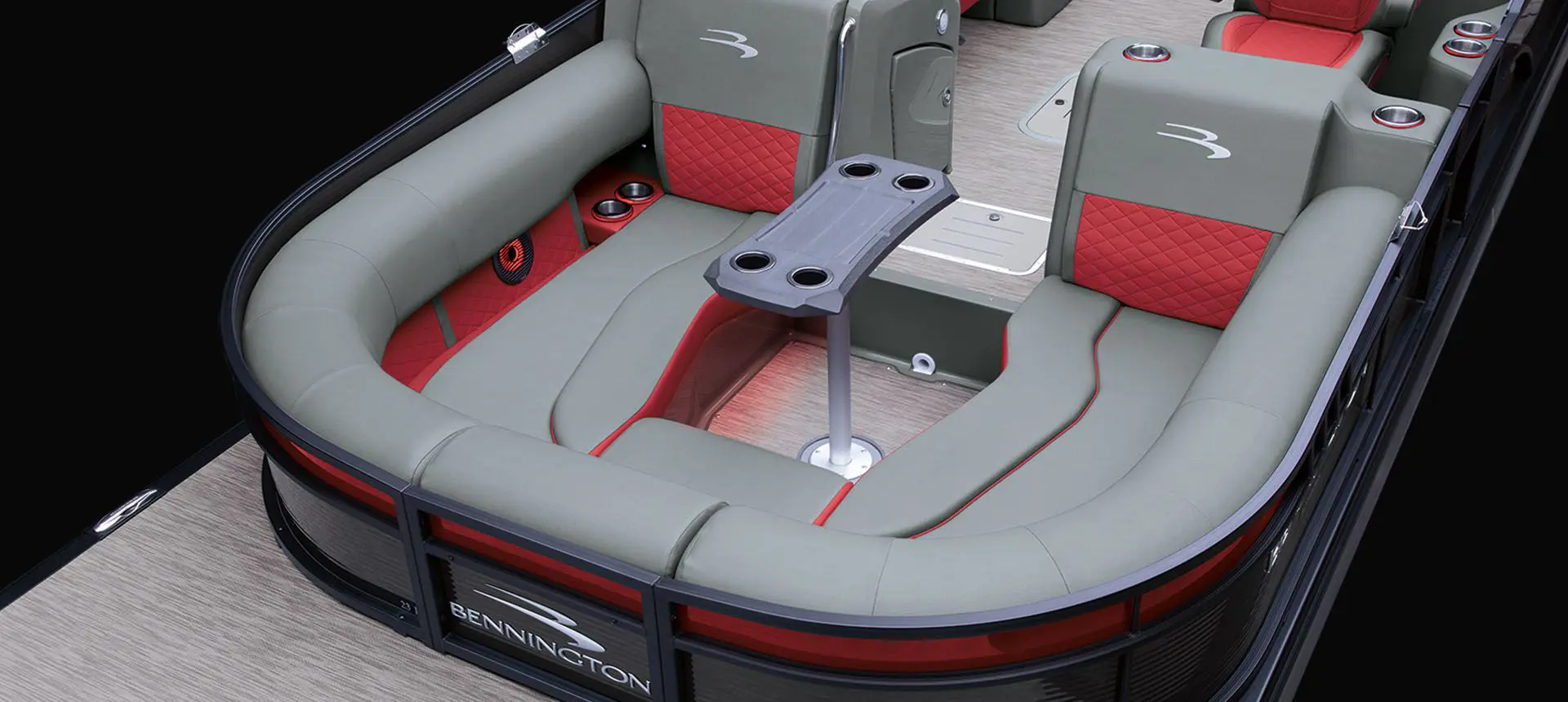 bow seating and table on a bennington l bowrider pontoon boat
