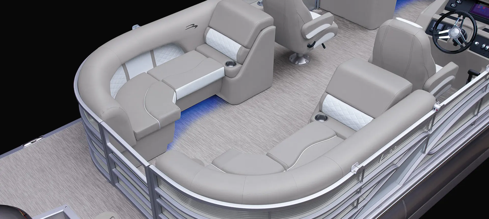 stern seating on a bennington l pontoon boat with quad bench floor plan with quad bench floor plan