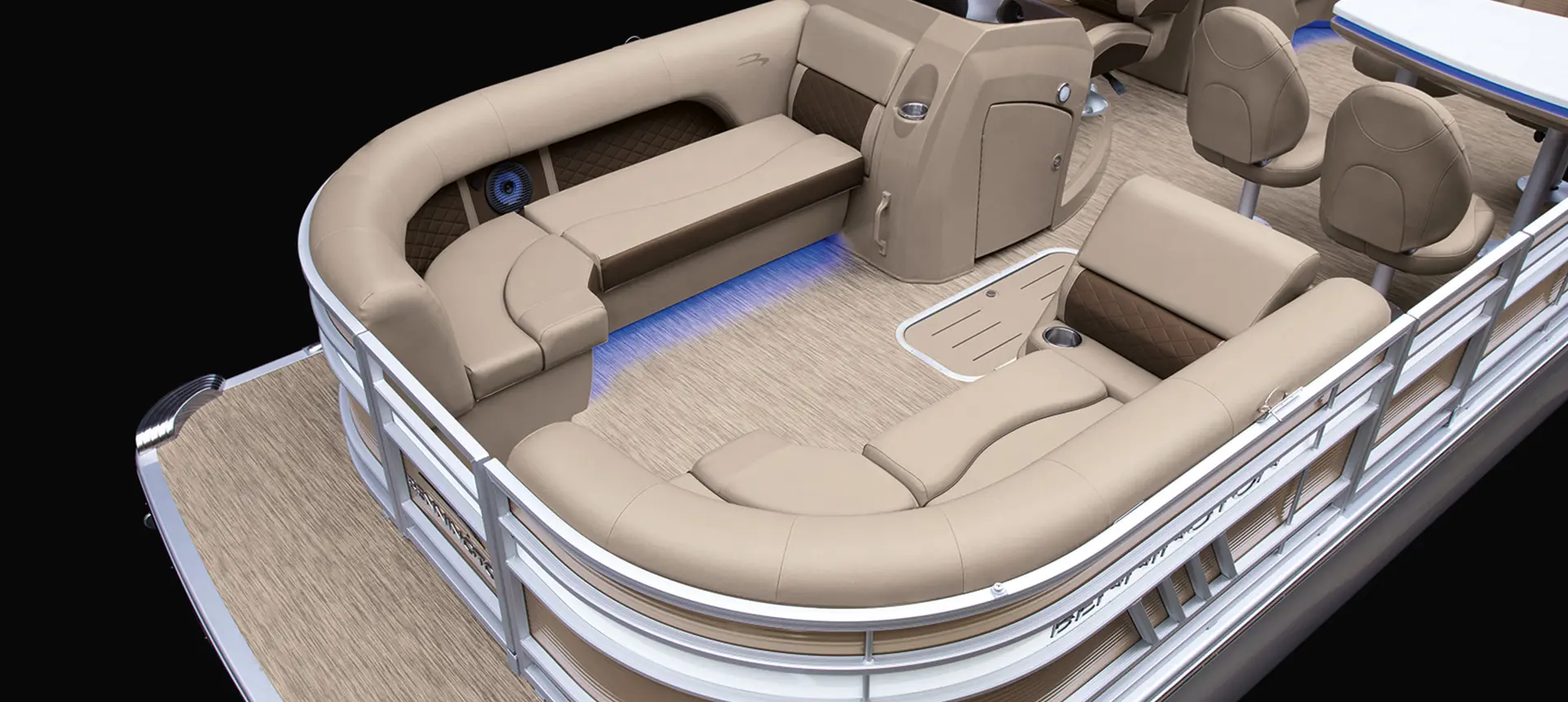 bow seating on a bennington l pontoon boat with entertainment floor plan