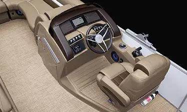 steering console and captains chair on a bennington lx pontoon boat
