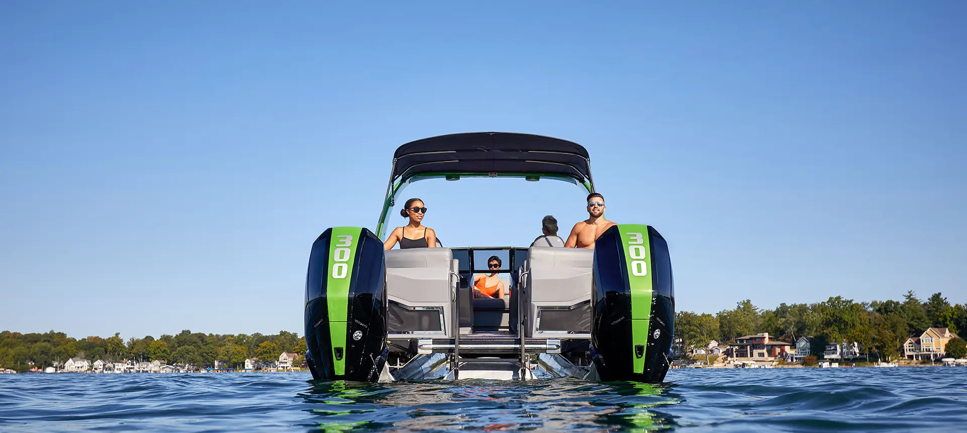 view of the twin engines on a bennington q tritoon boat