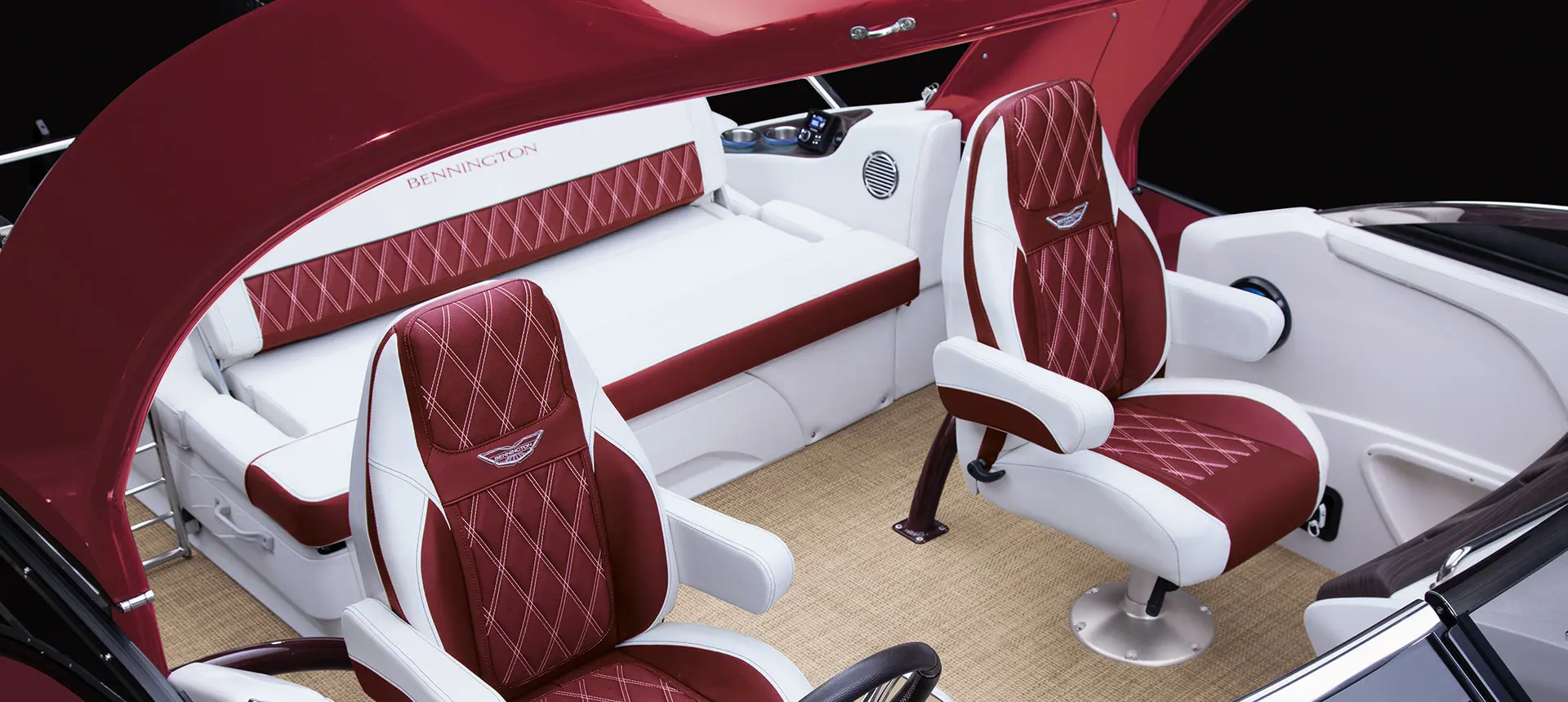 two chairs on a swingback floor plan of a Bennington QX pontoon