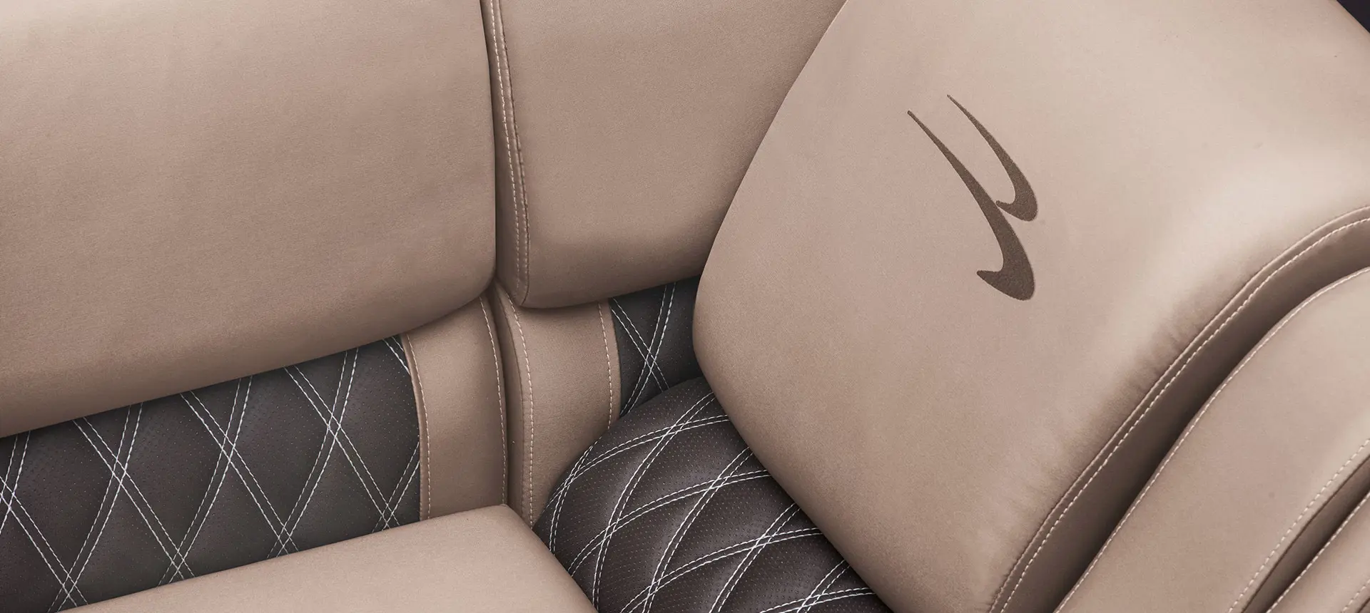 closeup of a leather seat on a Bennington QX pontoon
