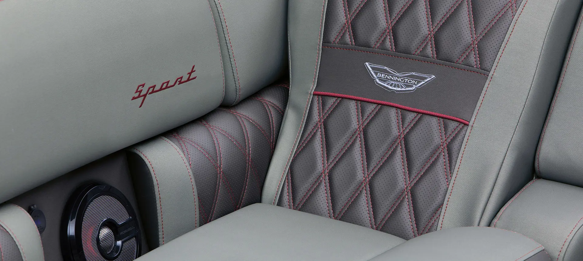 premium stitching on the seats of a Bennington QX pontoon