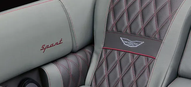 premium stitching on the seats of a Bennington QX pontoon