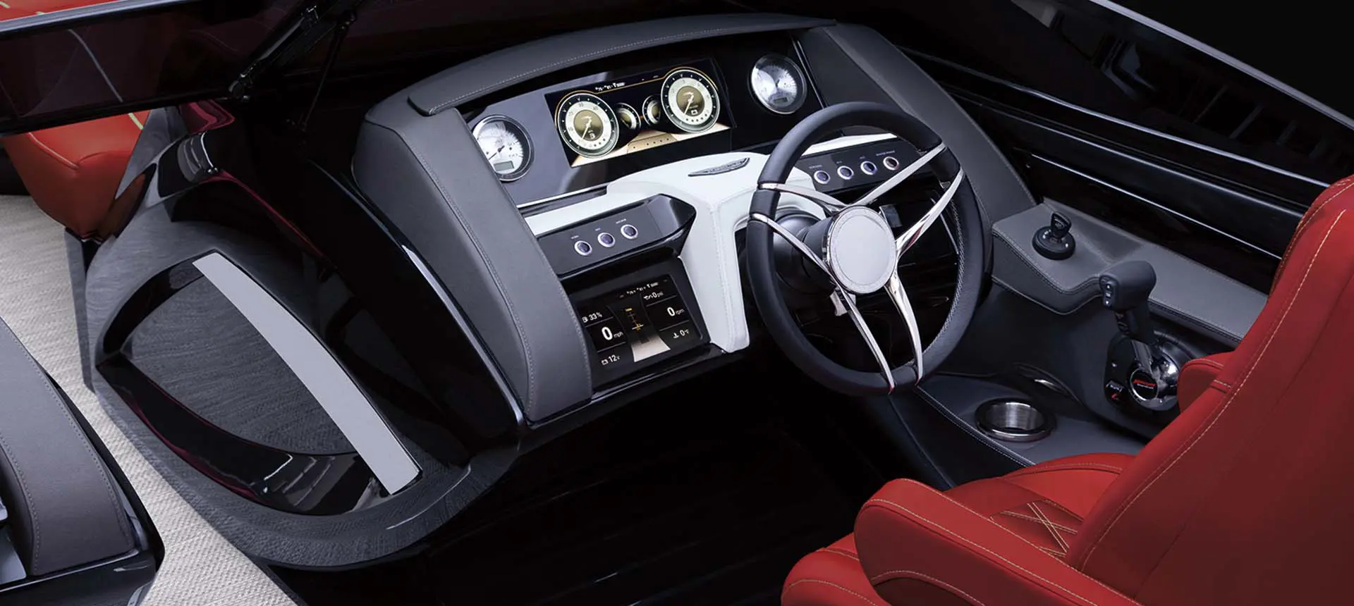steering console on a Bennington QX Sport pontoon