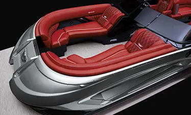 aerial view of the bow seating on a bennington qx sport pontoon boat