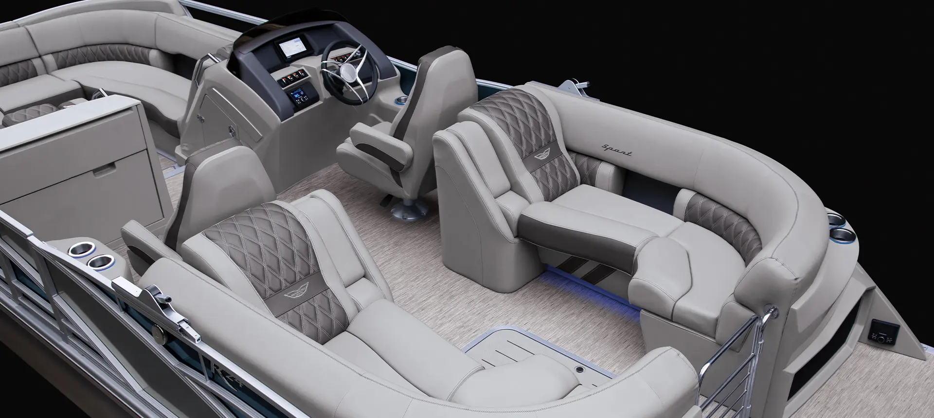 stern seating options on a bennington r bowrider pontoon boat with quad bench floor plan