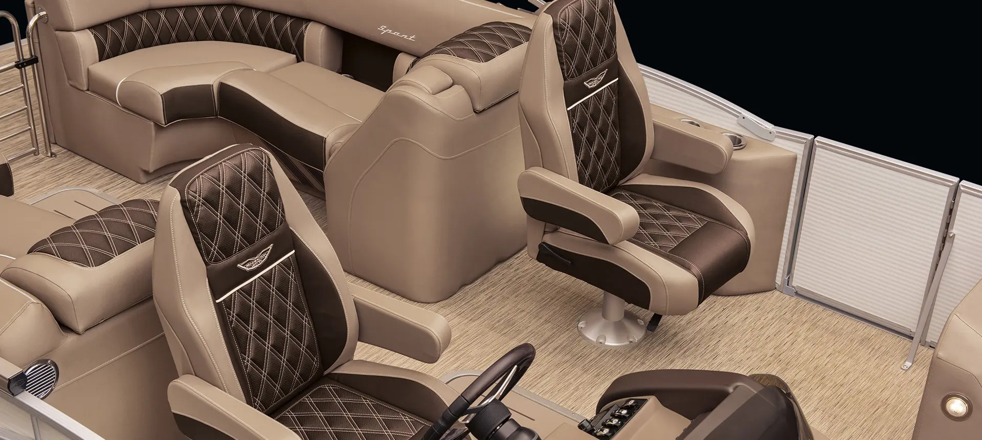 co-captains chairs on a Bennington R Bowrider Pontoon Boat with quad bench floor plan
