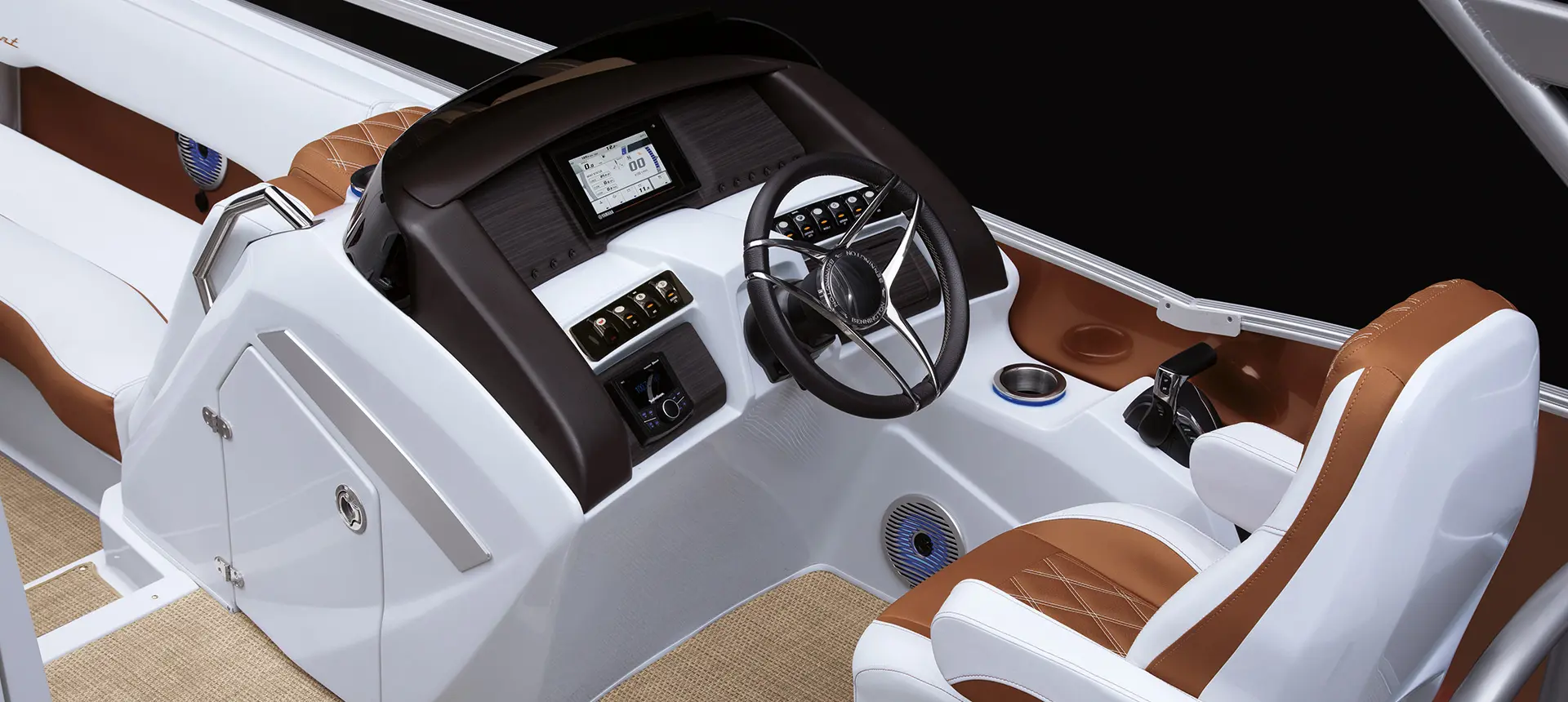 captain's chair and the helm of a bennington r bowrider pontoon boat