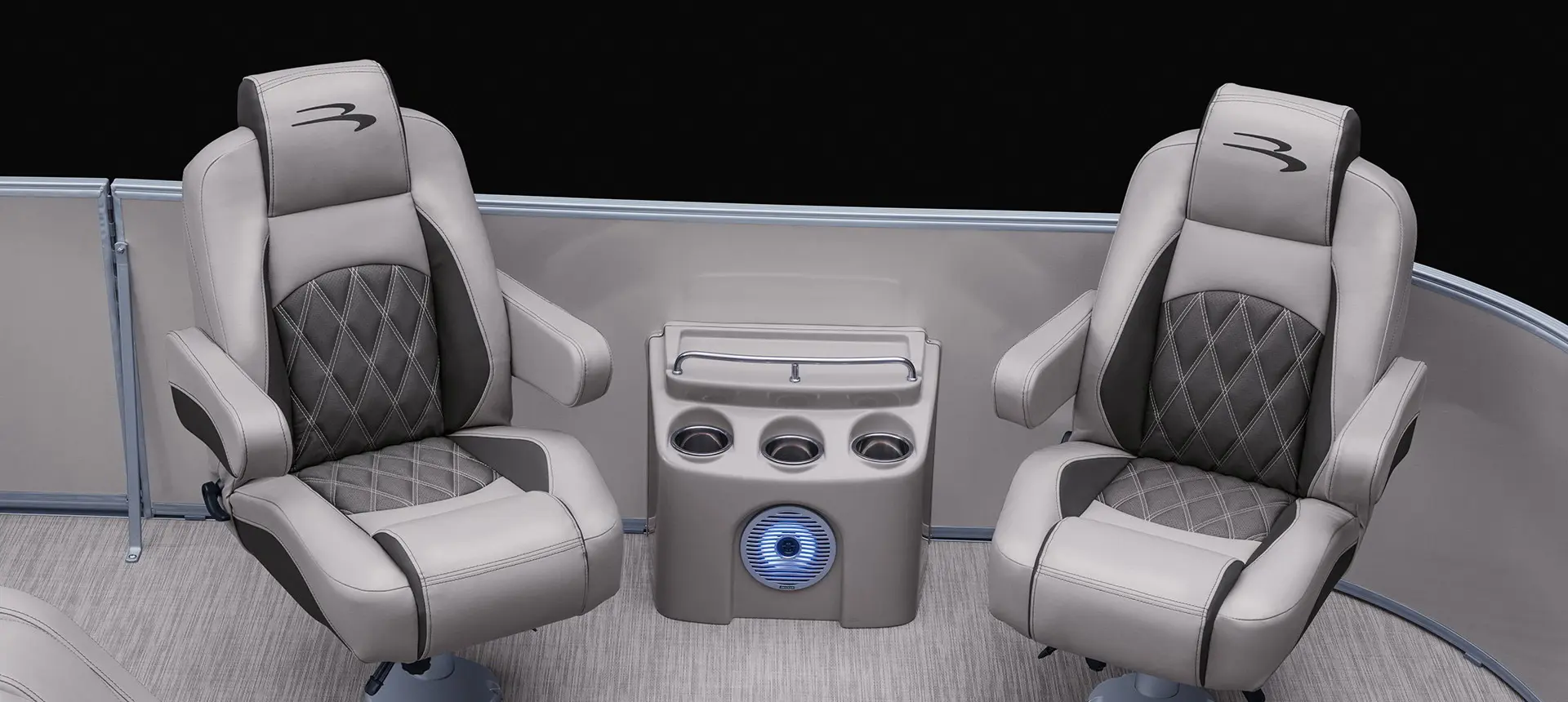 seats audio and cupholders detail in a Bennington R pontoon