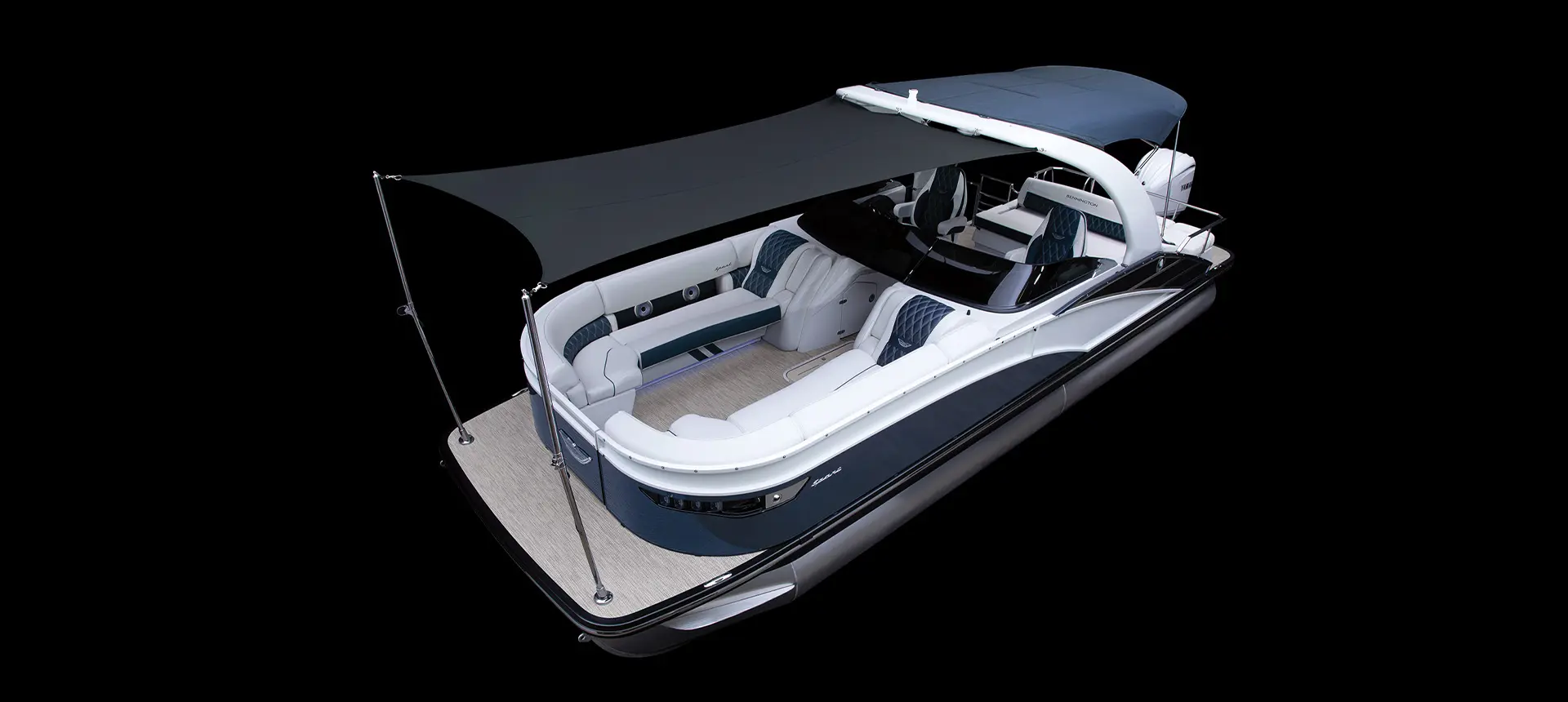 bennington rx sport pontoon boat with canopy up