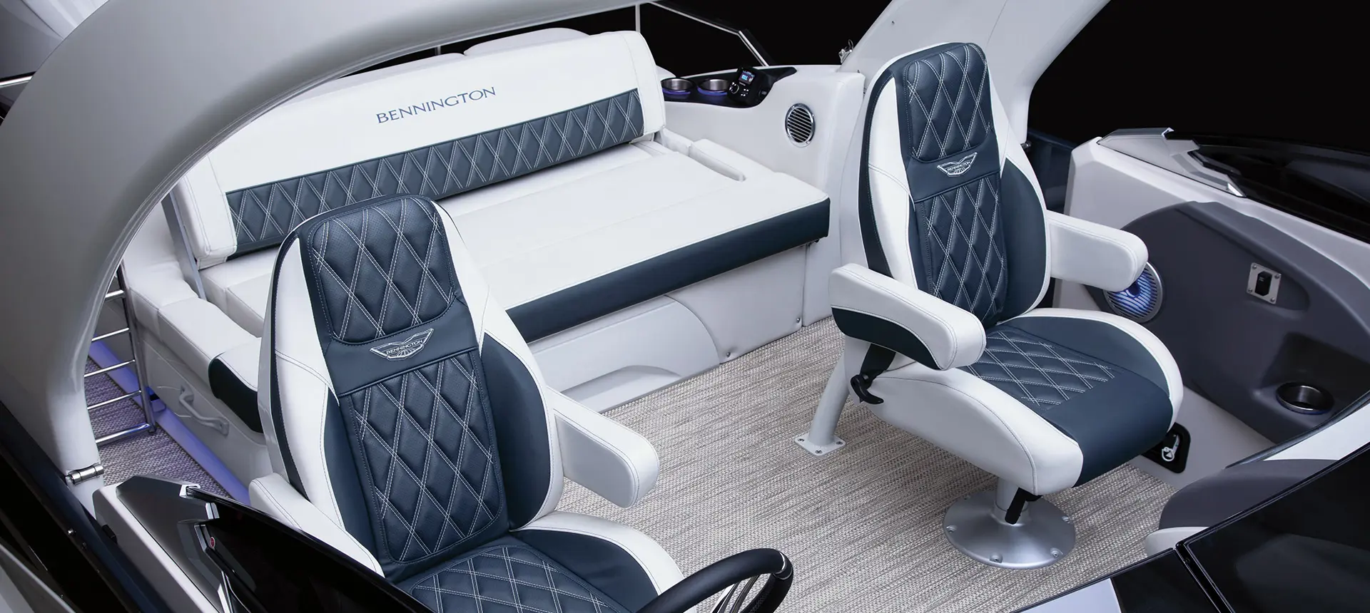 co-captain's chairs and swingback seat on a bennington rx sport pontoon boat