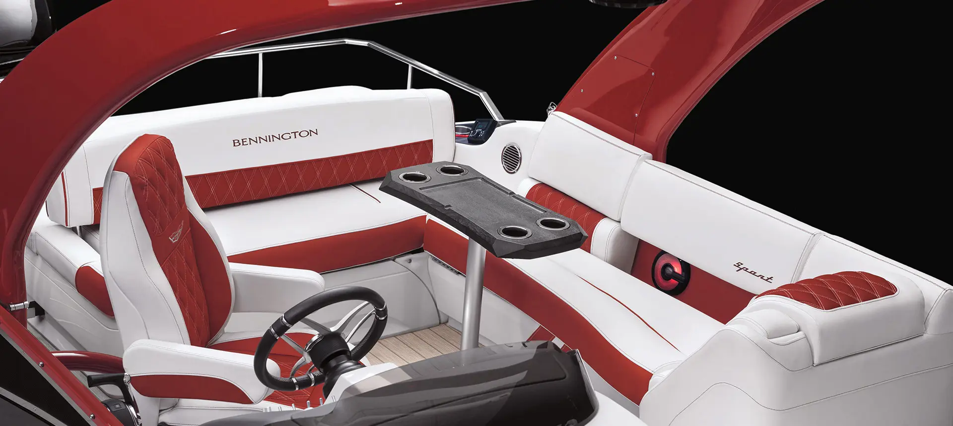 swingback seating on the stern of a bennington rx sport pontoon boat