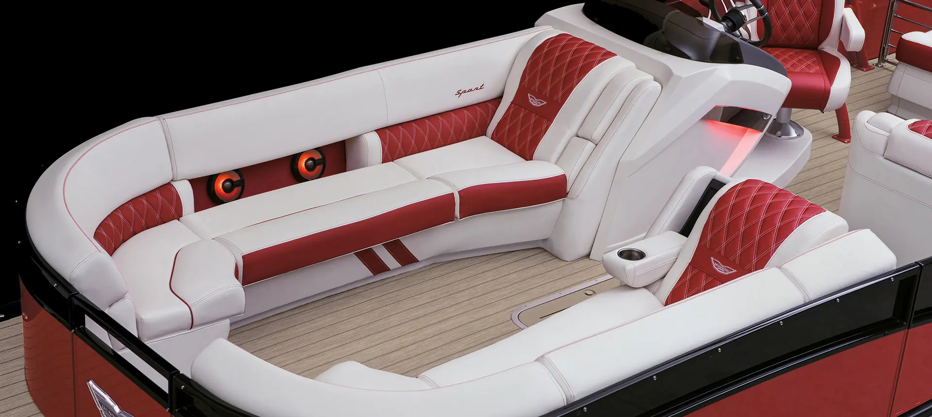 bow seating on a bennington rx sport pontoon boat with swingback floor plan