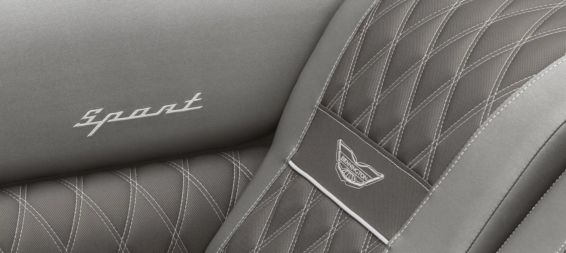 closeup of the stitching on the seats of the Bennington RX Sport pontoon boat
