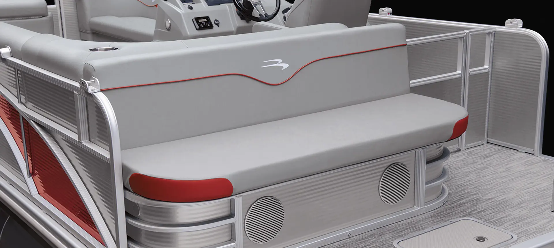 stern seat with integrated speakers on a bennington s pontoon boat