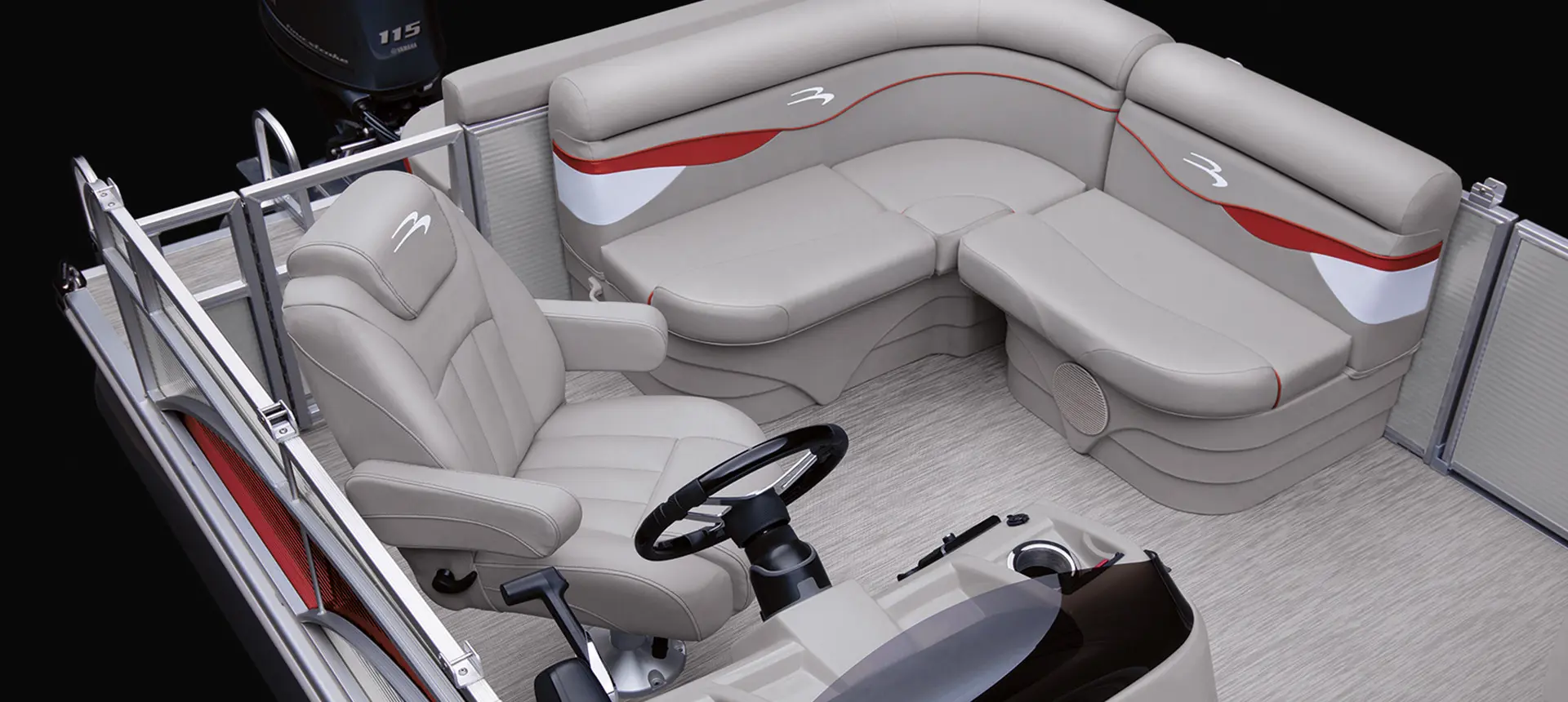 captains chair and l-bench seating on a bennington s pontoon boat
