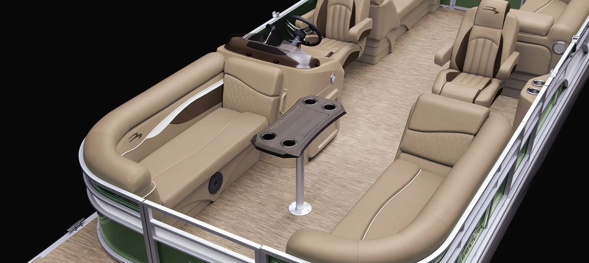 aerial view of a Bennington S pontoon boat with stern lounge floor plan