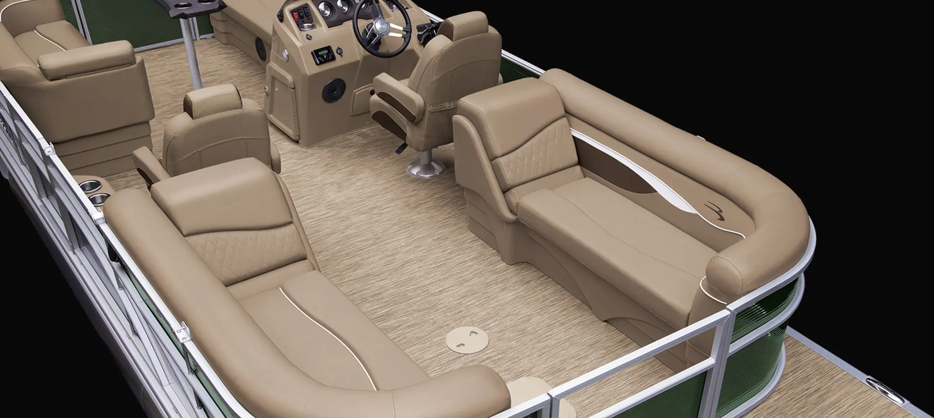 stern seating on a Bennington S pontoon boat with stern lounge floor plan