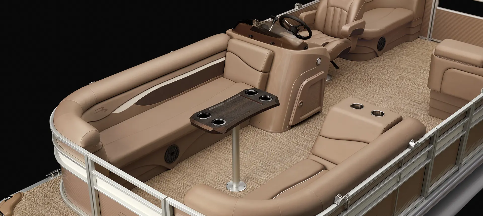 table and bow seating on a Bennington S pontoon boat