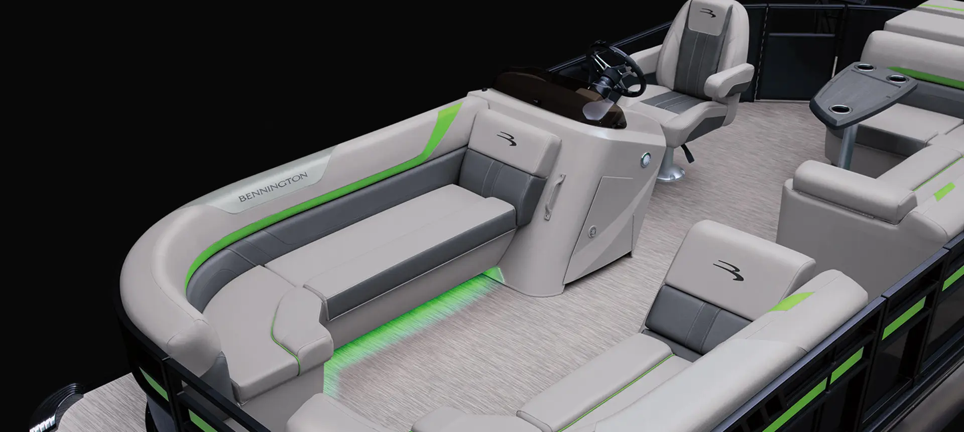 bow seating on a bennington sx pontoon boat with l-bench floor plan