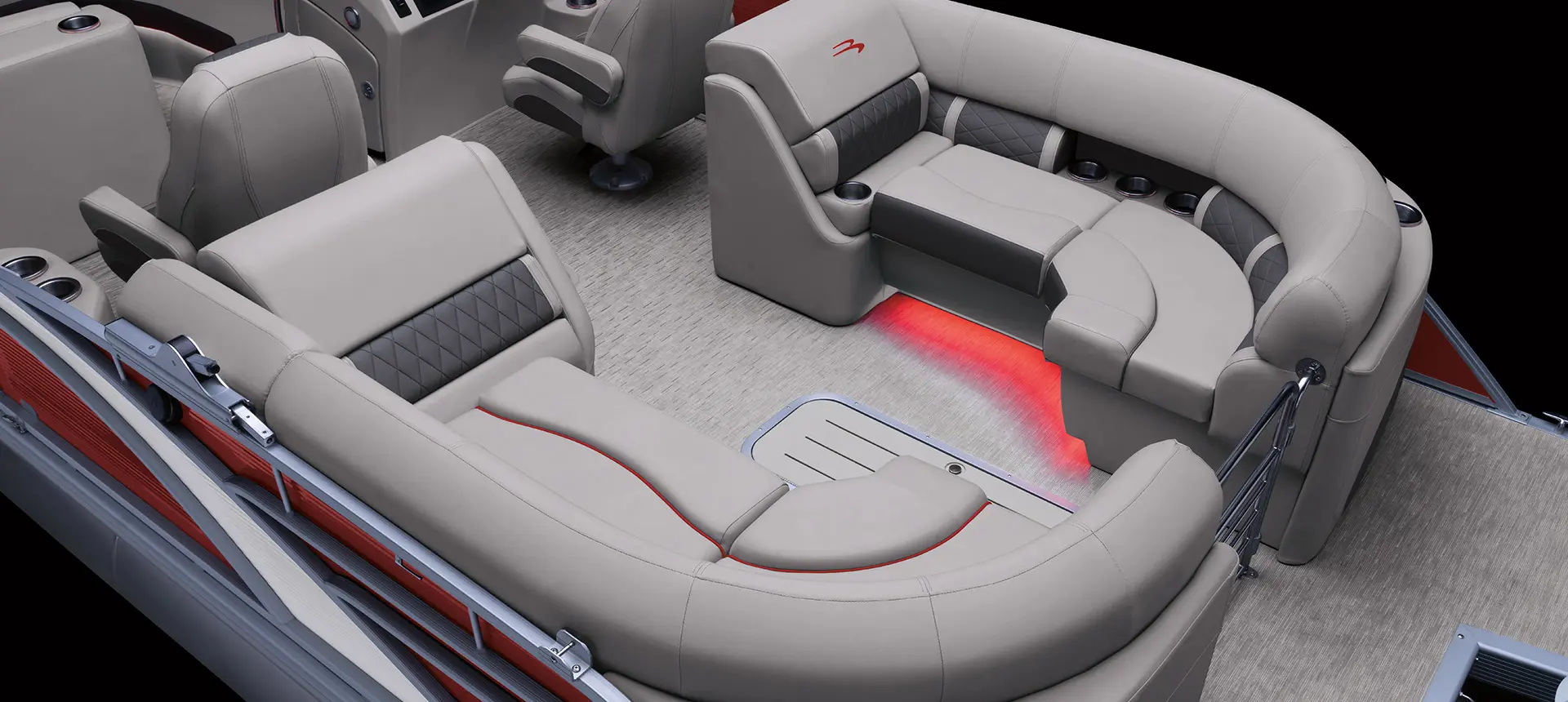 stern quad bench seating options on a bennington l bowrider pontoon boat