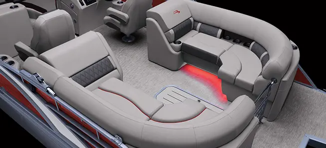 stern quad bench seating options on a bennington l bowrider pontoon boat