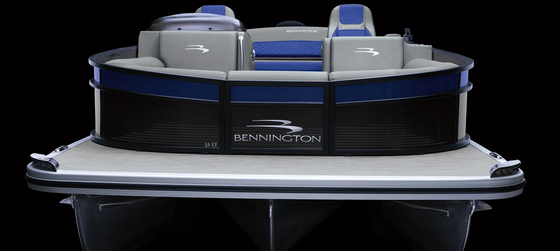 closeup of the bow on a bennington l bowrider pontoon boat