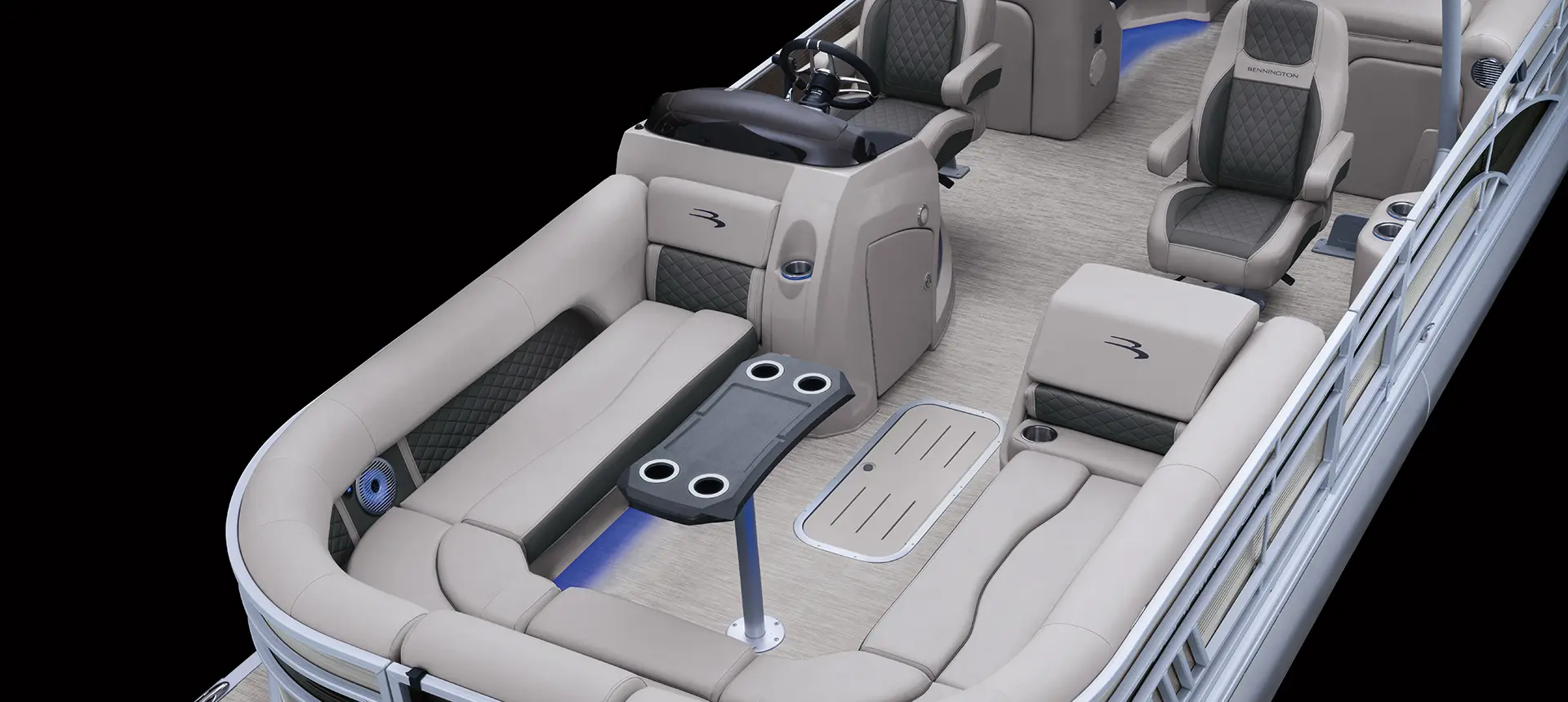 bow seating and table on a bennington l pontoon boat