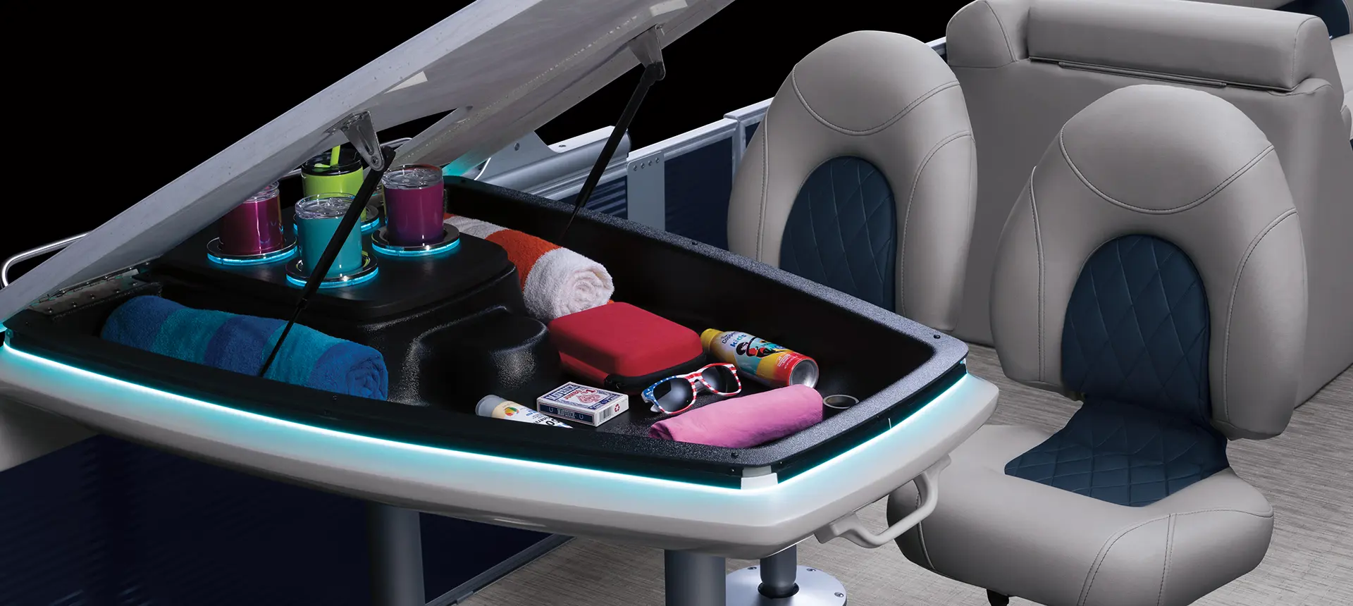 pop-up table storage on a bennington l pontoon boat