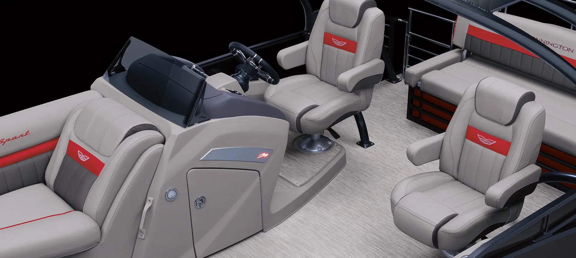 co-captain's chairs and the helm of a bennington LX sport pontoon boat