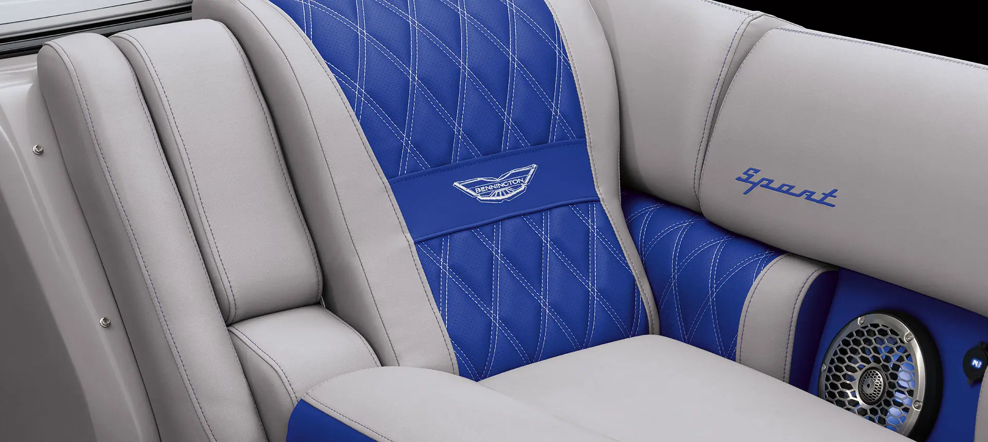 closeup of the seat stitching on a bennington q pontoon boat