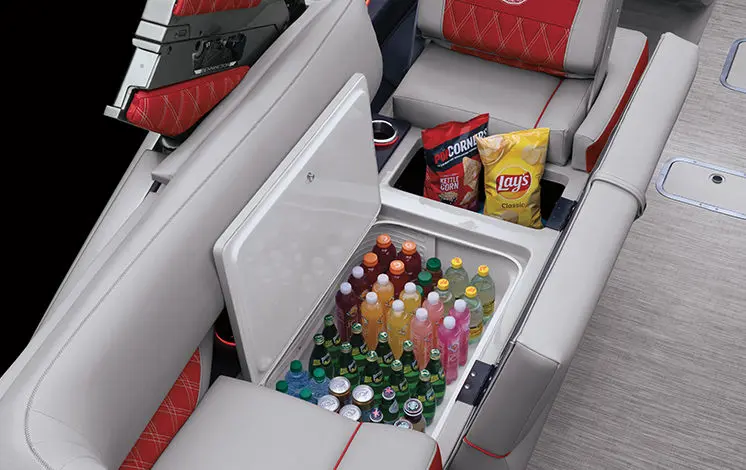 in-seat cooler & storage on a bennington qx sport pontoon boat