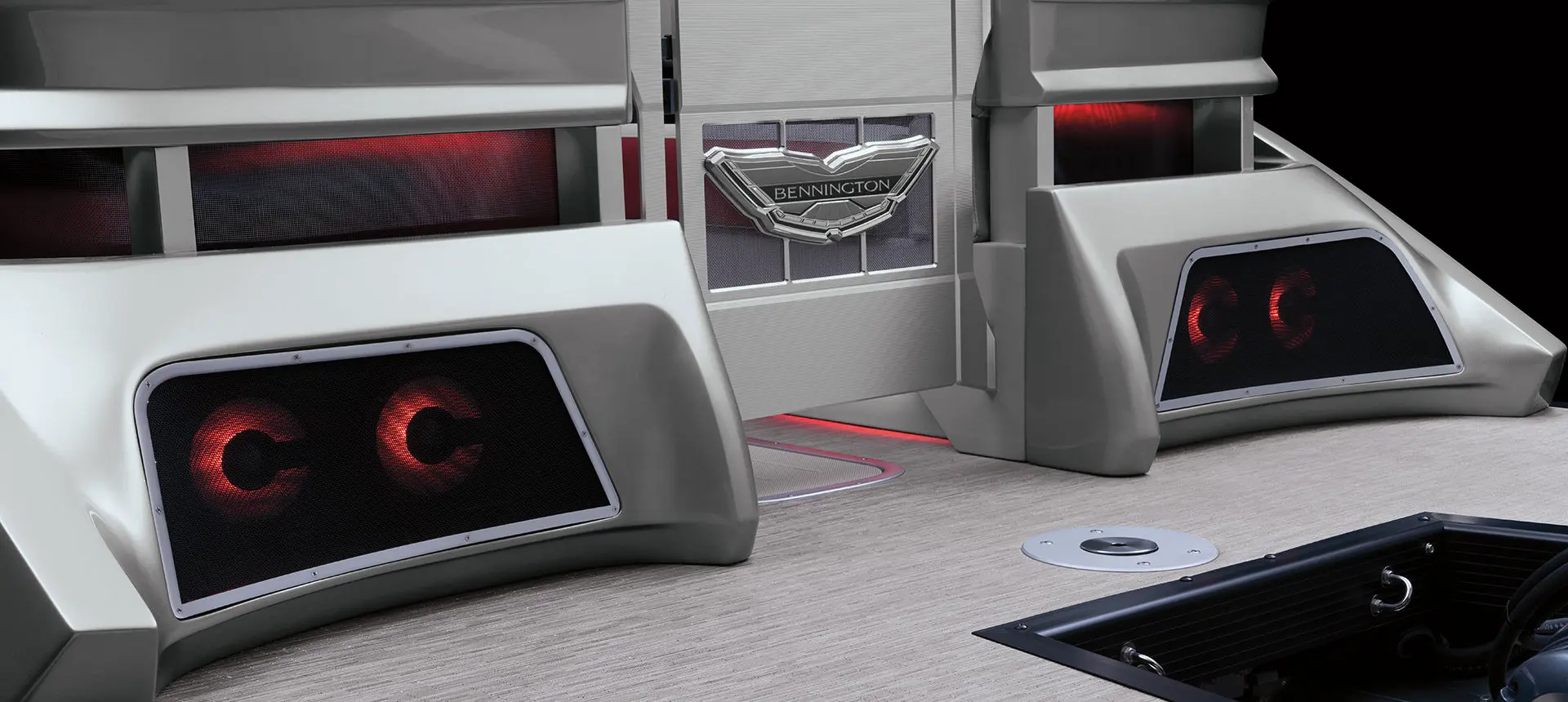 stern speakers on a bennington qx sport pontoon boat