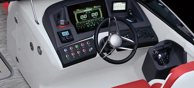 the helm on a bennington qx pontoon boat