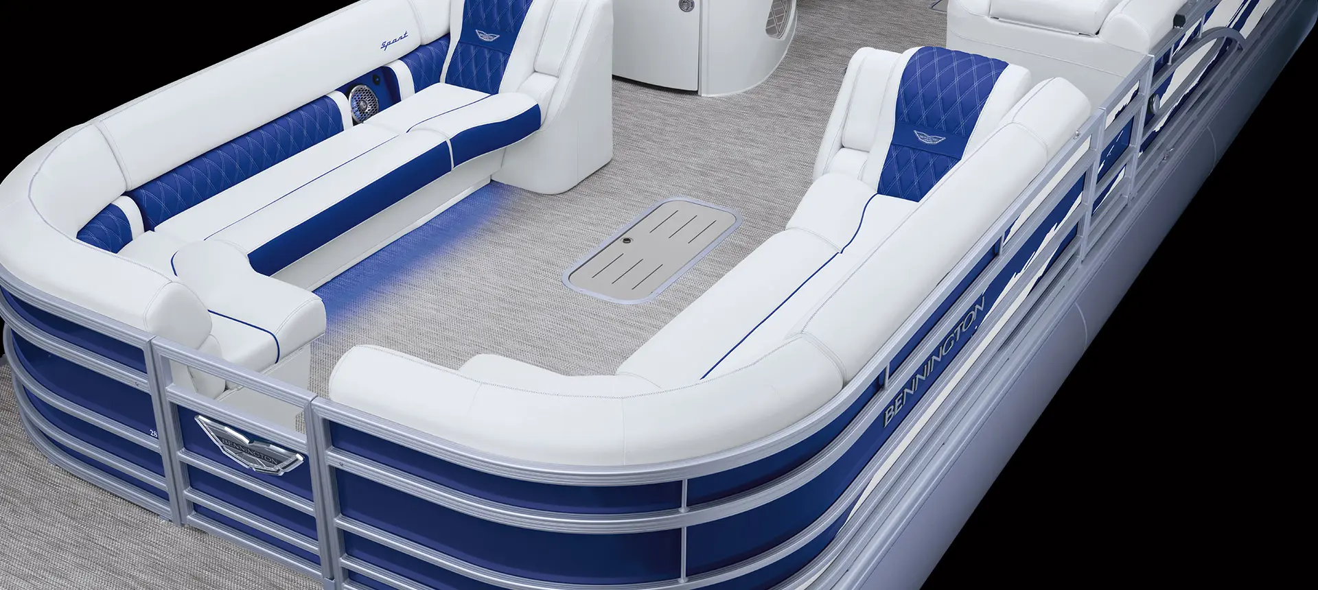 Aerial view of the bow seating on a Bennington R pontoon